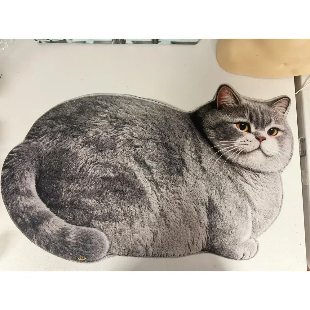Realistic Cat Shaped Anti-Slip Floor Mat Soft Plush Home Decor Carpet
